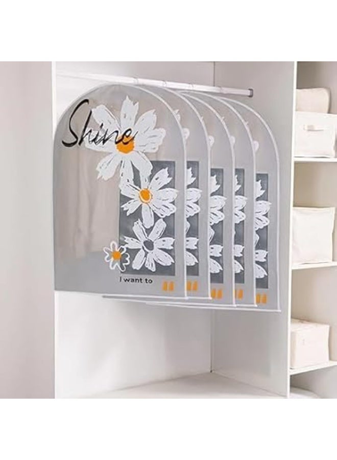 Set of 5 closet storage garment bags, waterproof plastic suit covers with zipper, semi-transparent garment protector for suits, coats, jackets and dresses, size 60 x 140 cm (grey) - Image 2